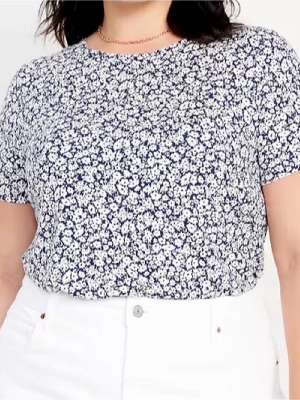 Old Navy Navy and White Floral Scoop Neck Top